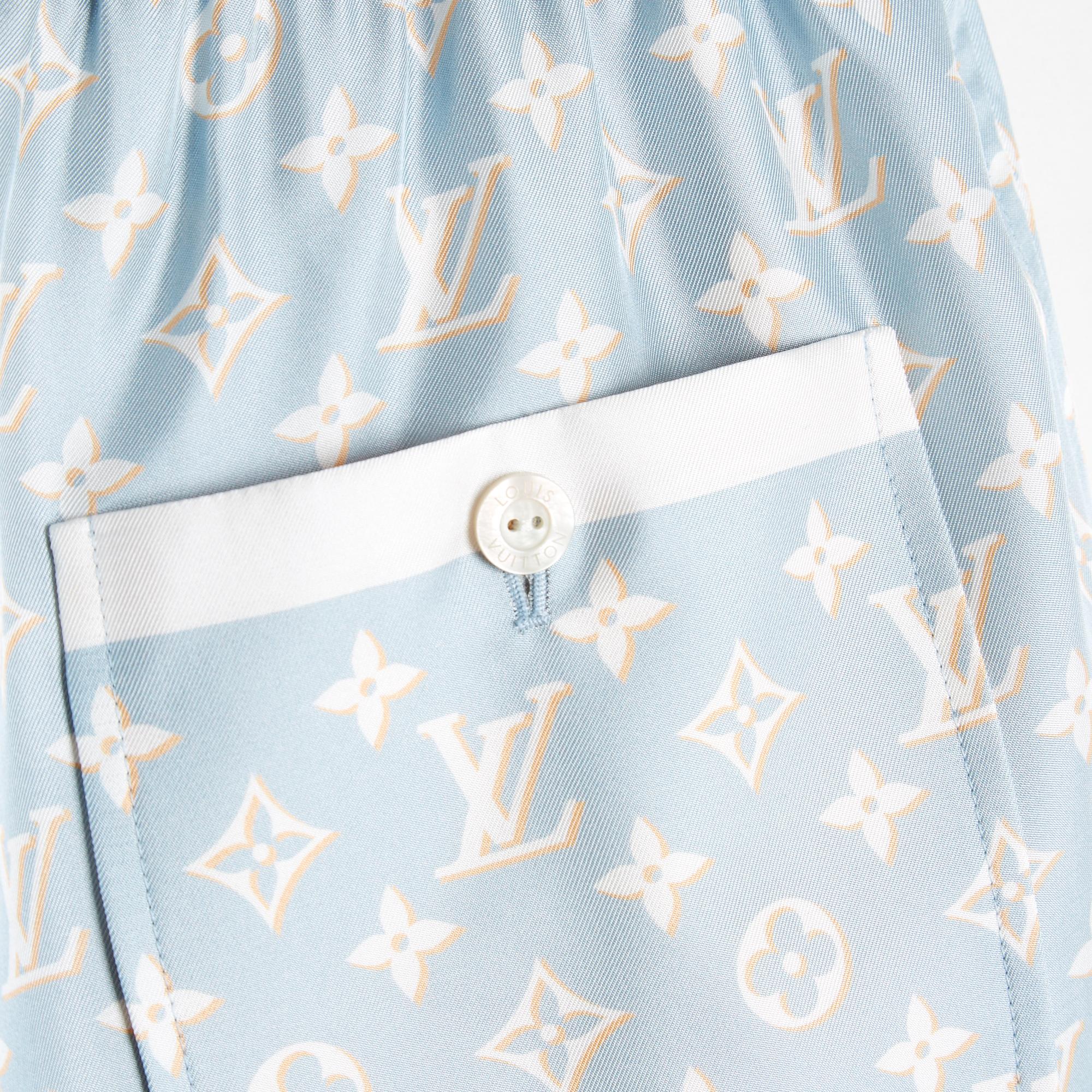 Louis Vuitton Short Soie FR36 Pantalones cortos de pijama de seda con monograma azul claro US27 Talla S en venta 1