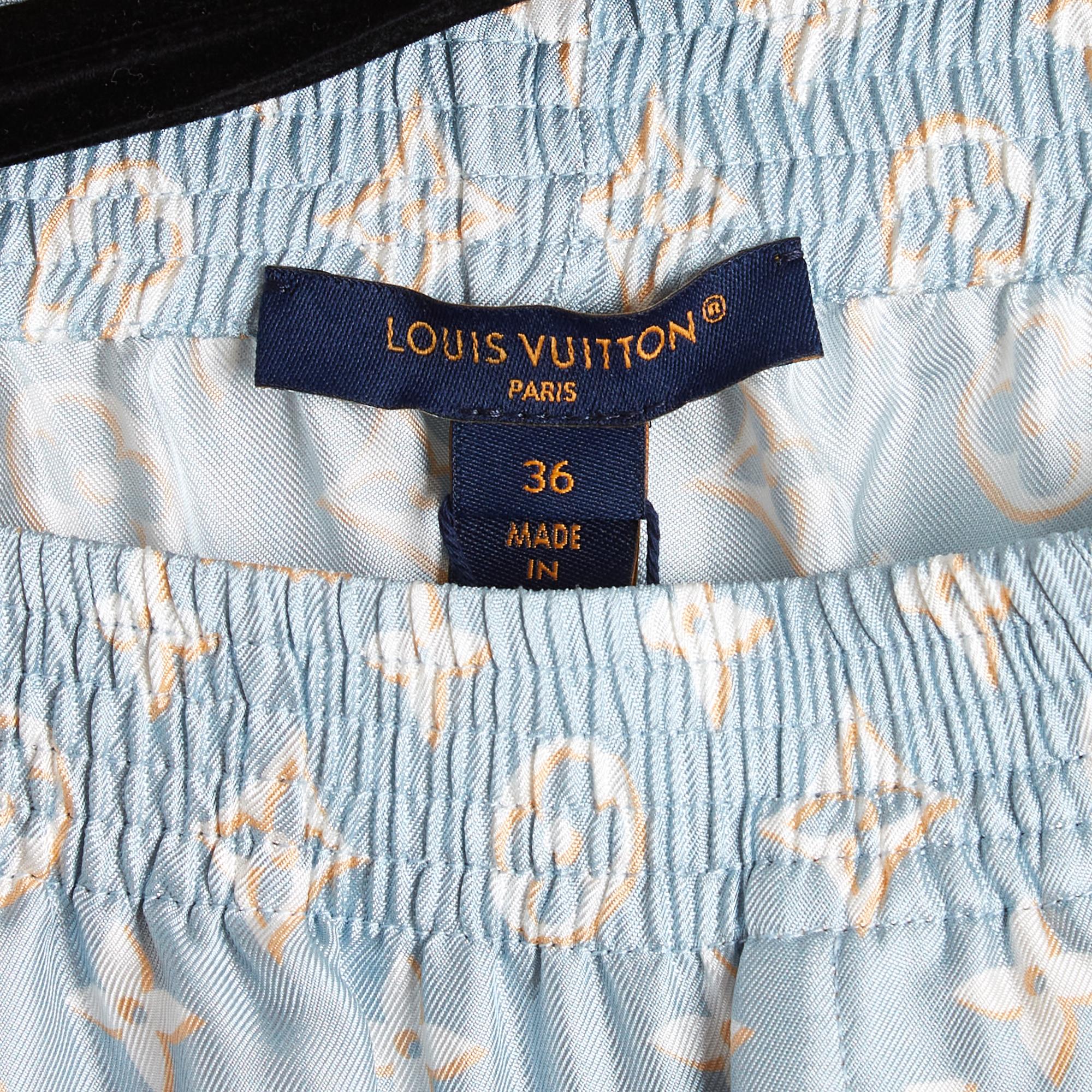 Louis Vuitton Short Soie FR36 Pantalones cortos de pijama de seda con monograma azul claro US27 Talla S Gris en venta