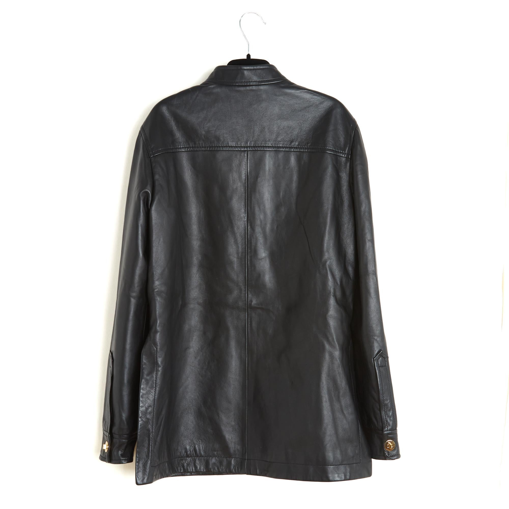 Louis Vuitton Chemise Veste FR38 Pelle Nera LV Giacca Top Turnlock UK10 US8 in vendita 1