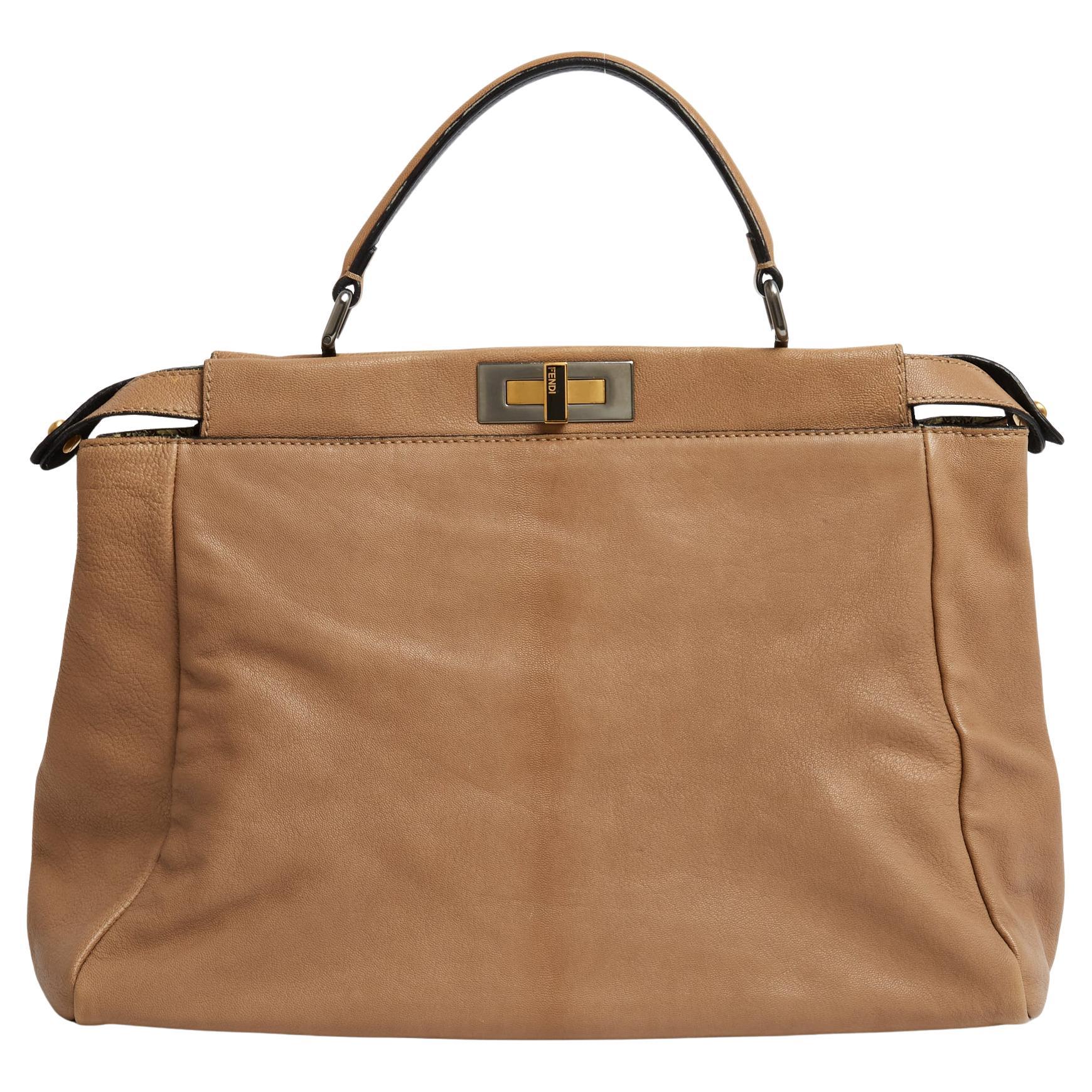 Fendi Sac Beige Noir Moyen Peekaboo Borsa a mano media in pelle e camoscio in vendita