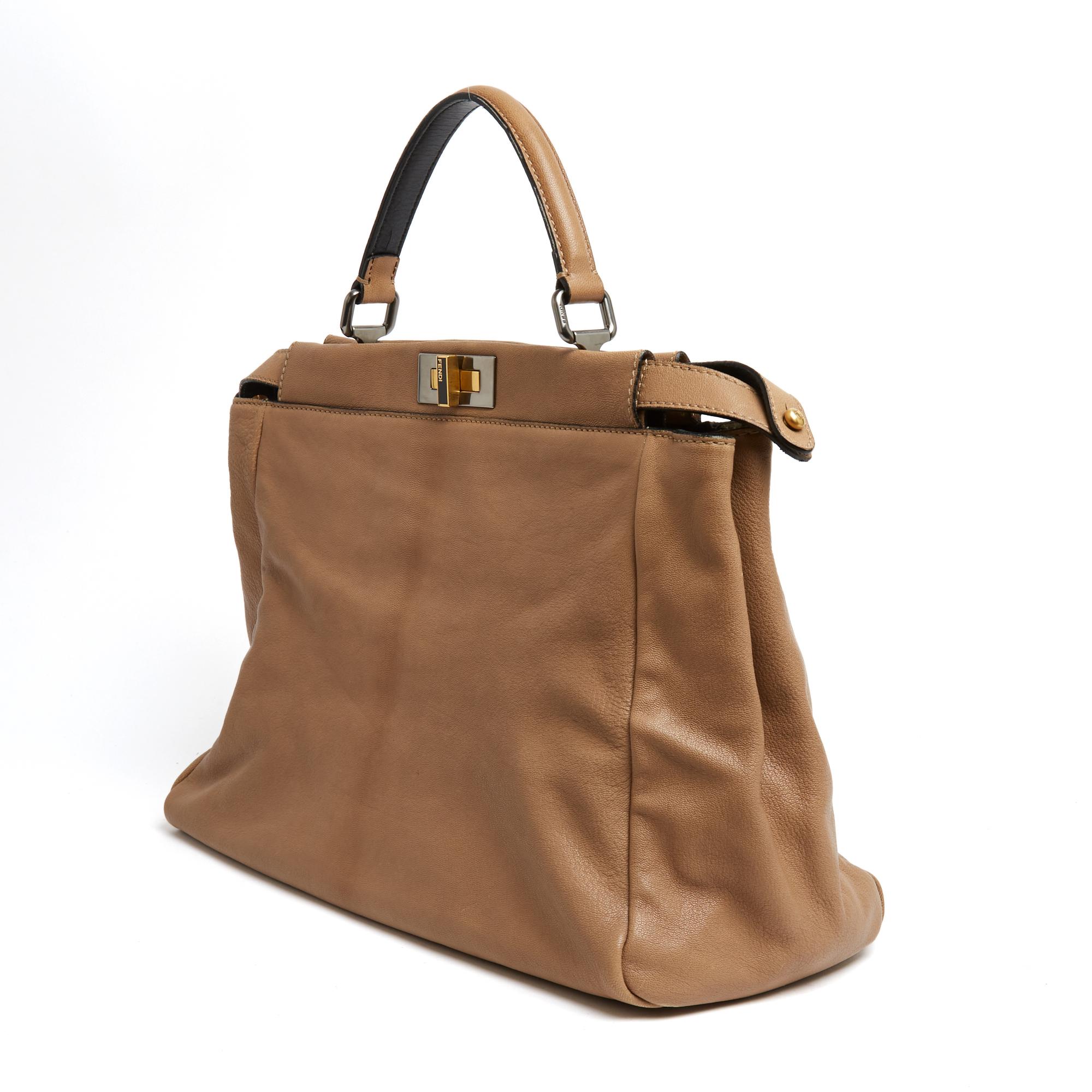 da uomo o donna Fendi Sac Beige Noir Moyen Peekaboo Borsa a mano media in pelle e camoscio in vendita