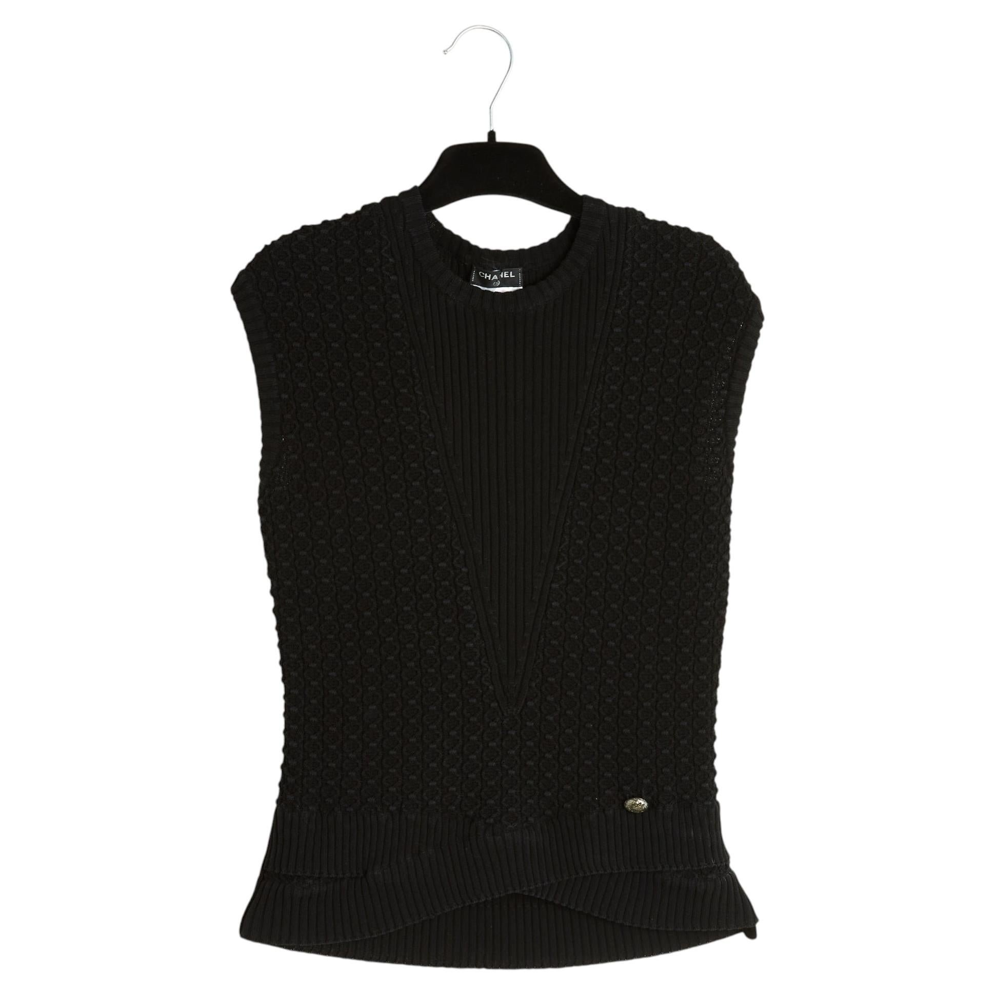 Chanel 2015 Top Maille Noir FR36 Black Cotton Knit Top UK8 US6 Pristine