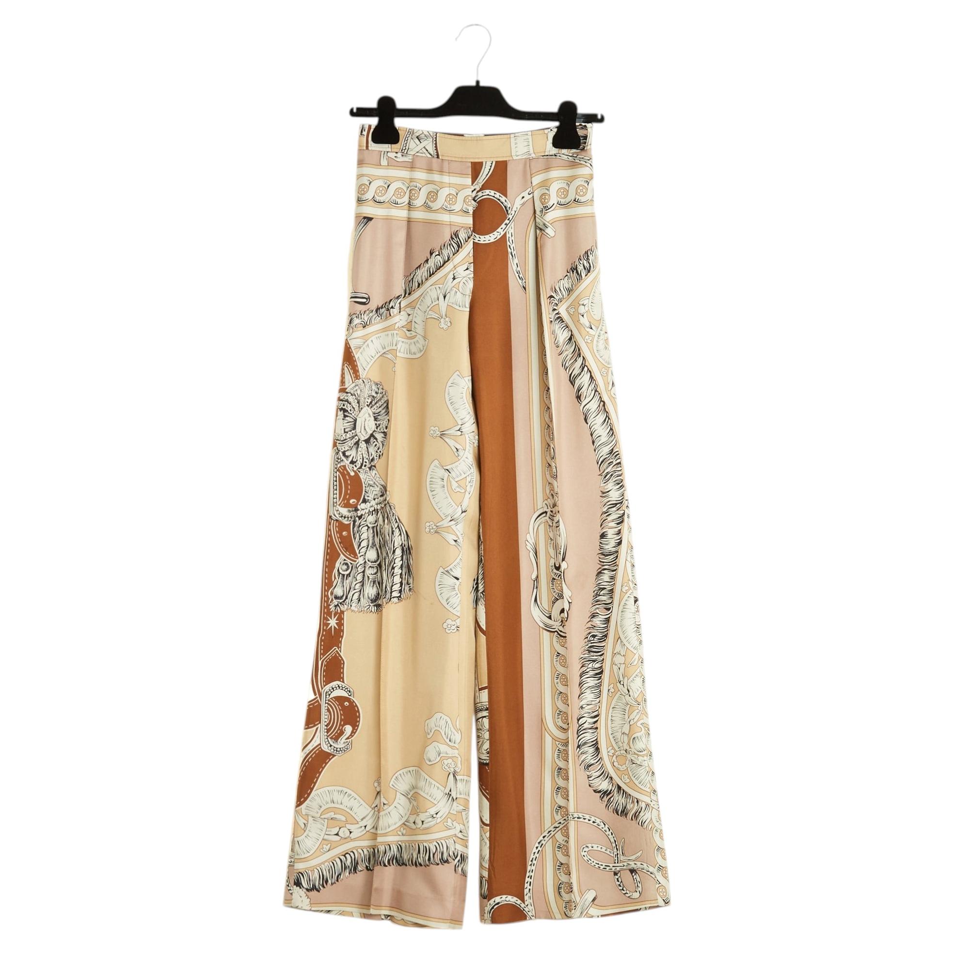 Hermès Pantalon Brides Gala FR36 Goldfarbene Seidentwill-Hose UK68 US26 Hermes im Angebot