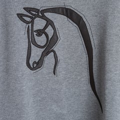 Sweat-shirt Hermès 2021 FR38, gris, en coton et cuir noir, taille M, Hermès