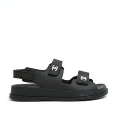 Chanel Sandales Dad Noir EU38 Black Rubber White CC Dad Sandals Shoes UK5 US7.5