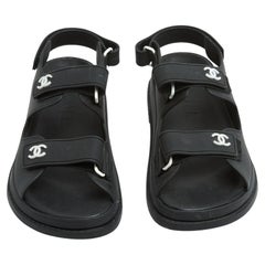 Chanel Sandales Dad Noir EU38 Black Rubber White CC Dad Sandals Shoes UK5 US7.5