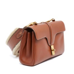 Celine Sac 16 Soft Teen Slimane Tan Soft Leather Shearling Strap Bag Céline