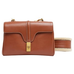 Celine Sac 16 Soft Teen Slimane Tan Soft Leather Shearling Strap Bag Céline