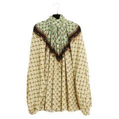 Etro Pre-Fall 2023 Top FR40: blusa oversize in crêpe di seta con stampa verde, taglia UK 12 / US 8