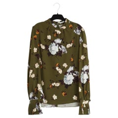 Erdem Croisiere 2022 Top FR42 Resort Olive Green Crepe Shabby Blouse UK14 US10
