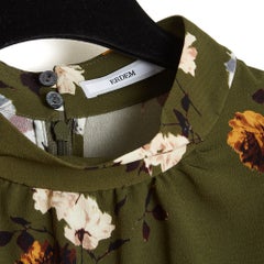 Erdem Croisiere 2022 Top FR42 Resort Olive Green Crepe Shabby Blouse UK14 US10