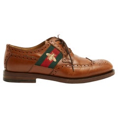 Gucci Richelieu Web Abeille EU38 Gold Leather Churchs style Derbies UK5 US7.5