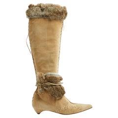 Christian Dior 2000s Bottes EU40 John Galliano Beige Suede Boots UK6.5 US9