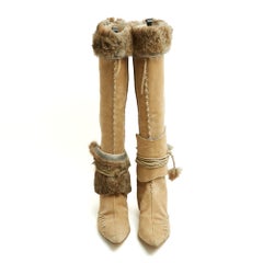 Christian Dior 2000s Bottes EU40 John Galliano Beige Suede Boots UK6.5 US9