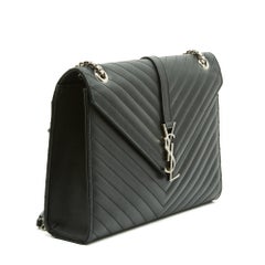 Saint Laurent Sac College Große schwarze Schultertasche aus gestepptem Leder YSL Cassandre