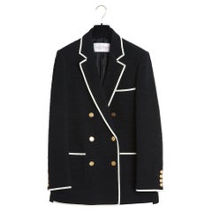 Valentino 2023 Veste Oversize FR38 Black Wool Ecru Piping Jacket Blazer UK10 US8