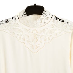 Celine 2020 Top Soie Dentelle FR40 Slimane Ecru Silk Embroidery UK12 US8 Céline