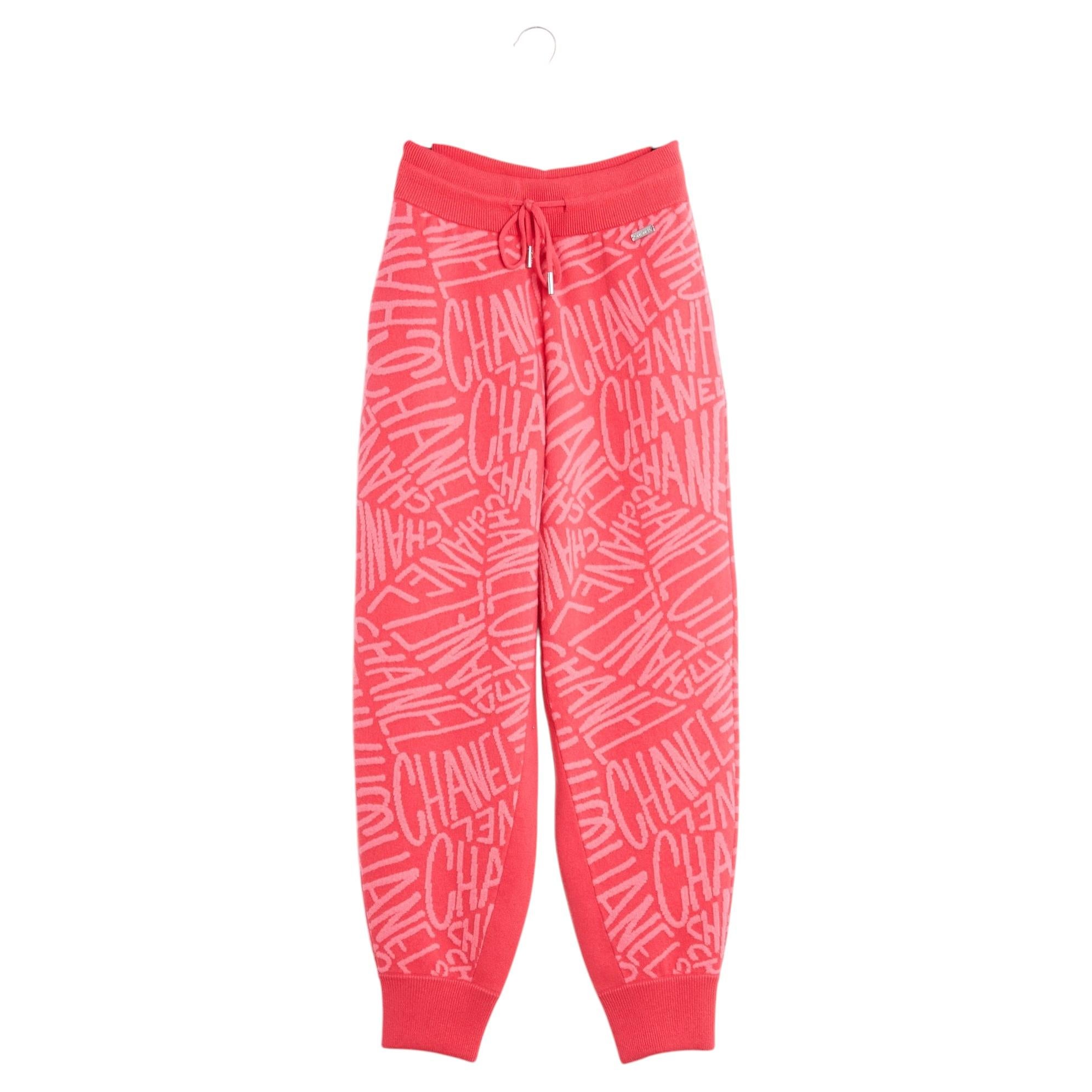 Pre-owned Chanel 2021 Pantalon Rose Fr40 Coco Neige Pink Cashmere Script Pants Uk12 Us29 In Red