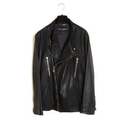 Dolce Gabbana Veste Blouson Perfecto T52 Soft Black Leather Biker Jack UK42 US42