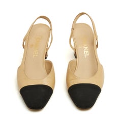 Chanel Pumps EU 38,5, beige-schwarz, klassische Slingbacks, Stöckelschuhe, UK 5,5, US 8