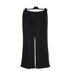 Etro 2017 Pantalon Noir Franges FR40 Black Viscose Fringes Pants UK12 US8