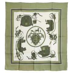 Sciarpa Hermès Foulard Carré 90, edizione Ex Libris 1946, in twill di seta verde salvia, Hermès