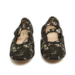 Valentino Rockstud Babies Dentelle EU38.5 Black Lace Flat Ballet Shoes UK5.5 US8