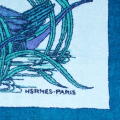 Hermès 2015 Drap de plage ou bain Les Leopards White Blue Bath Towel Hermes