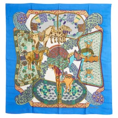 Hermès 1991 Foulard Carre 90 Rose Art des Steppes Blue Silk Twill Scarf Hermes