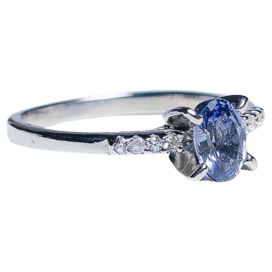 1ct Oval Natural Blue Sapphire Engagement Ring For Sale