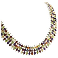 Hannaboya Multi Gem Triple Row Topaz Amethyst Citrine Garnet Peridot  Necklace