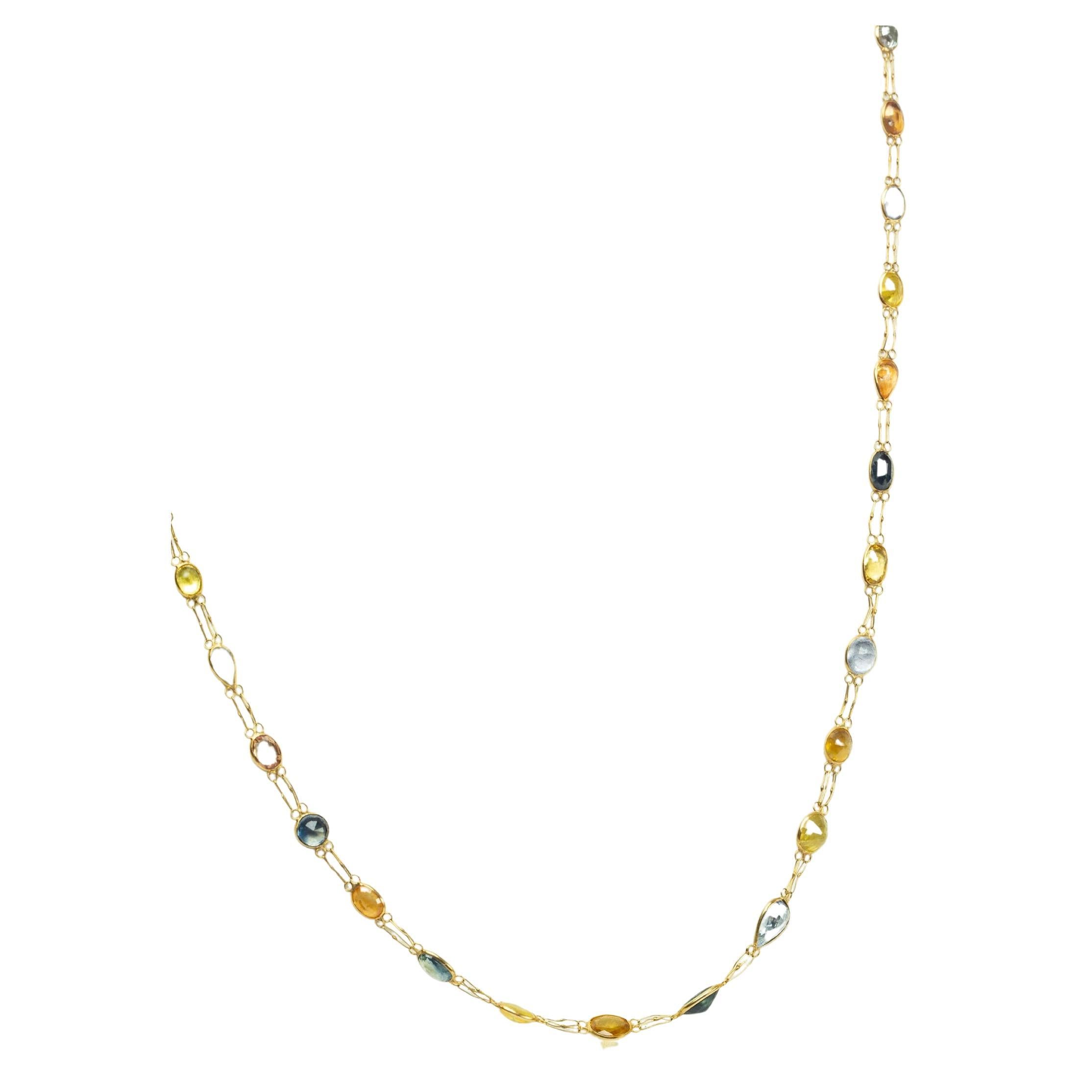 13ctw Multicolor Sapphire and Emerald 18k Gold Dainty Link Necklace For Sale