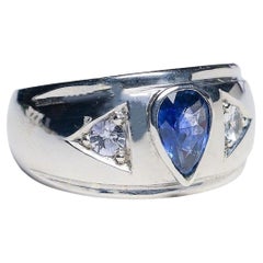 1.5ct Pear Shaped Natural Blue Sapphire Dome Ring  