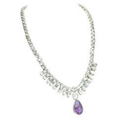 Collar de amatista y topacio talla pera de 10 ct Plata de ley recubierta de platino