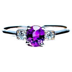 EGL Certified 1ct Oval Natural Pink Sapphire Engagement Ring Platinum Silver