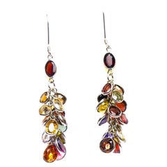 Natural Garnet Amethyst Spinel Mix Gem Cluster Earrings Sterling Silver