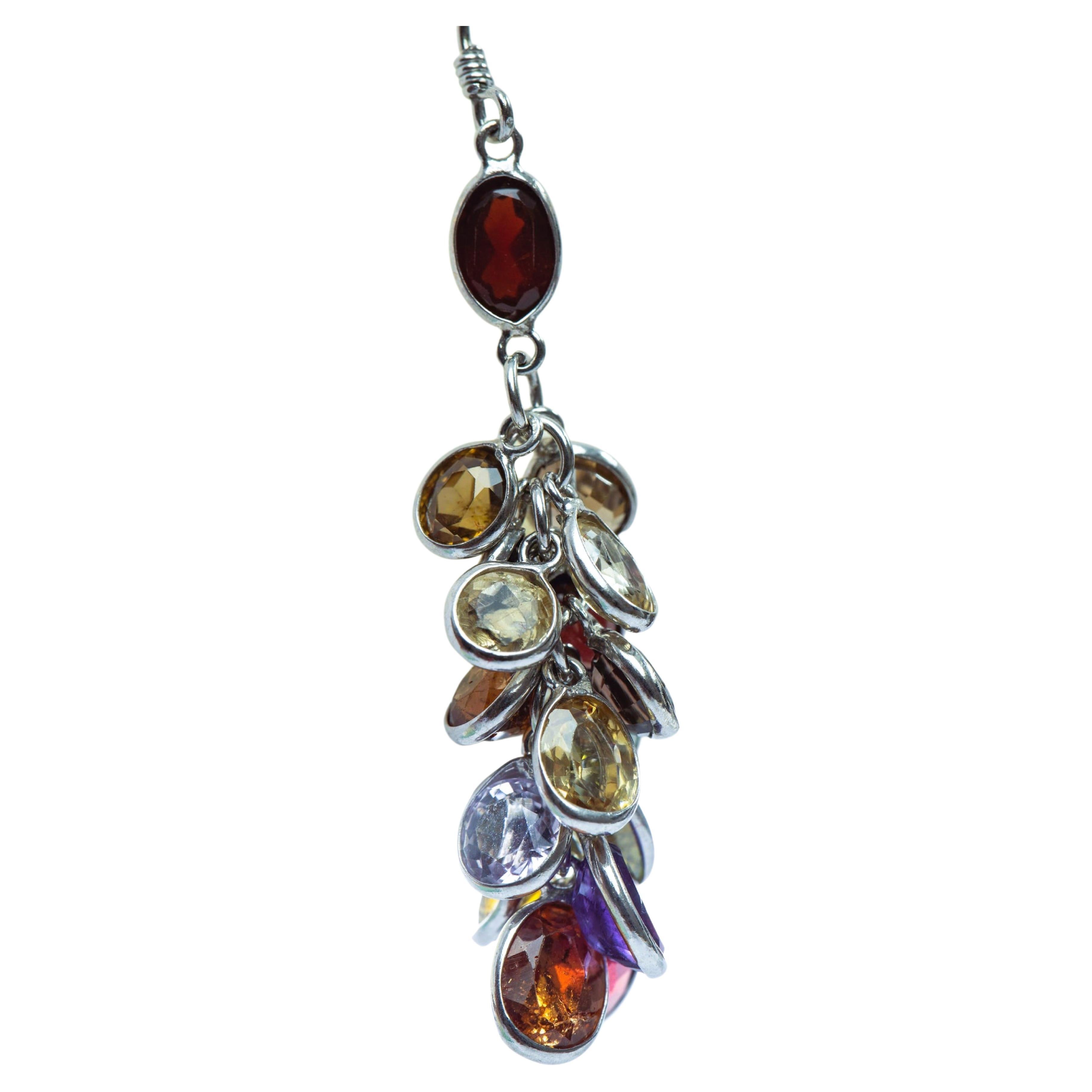 Natural Garnet Amethyst Spinel Mix Gem Cluster Earrings Sterling Silver In New Condition For Sale In Sheridan, WY