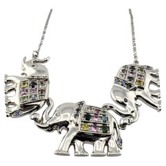 Sapphire Animal Motif Elephant Trio Gemstone Necklace