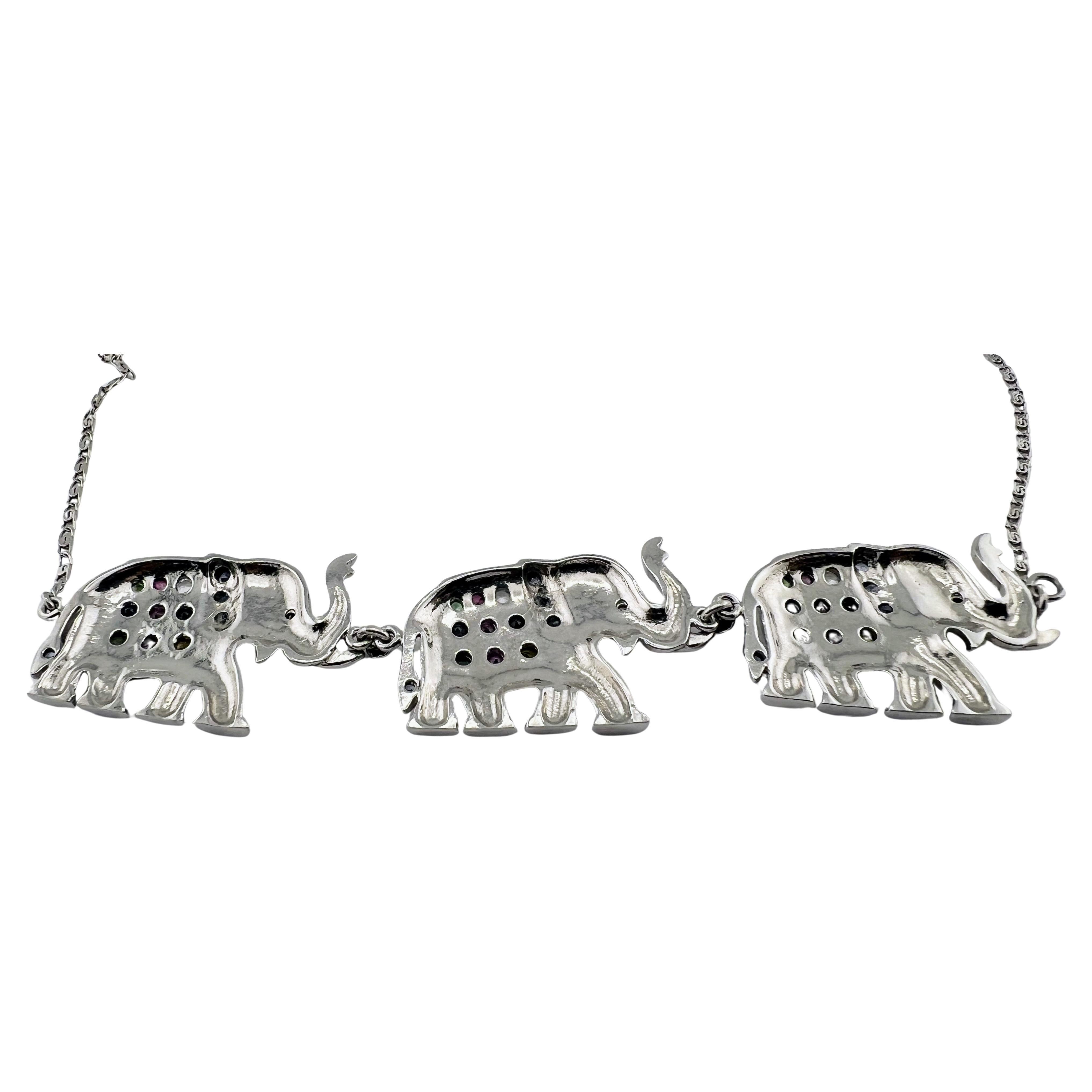 Zafiro Motivo Animal Elefante Trío Collar de Piedras Preciosas Artesano en venta