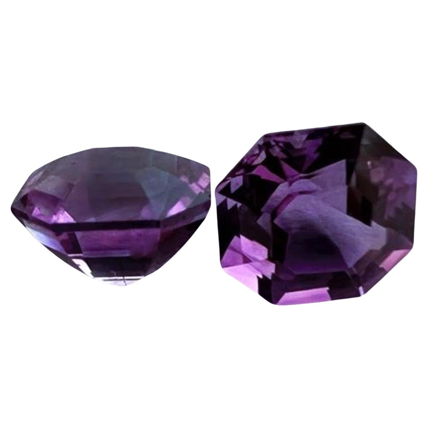 Contemporary 3.45ct Asscher Cut Purple Amethyst Gemstone Pair