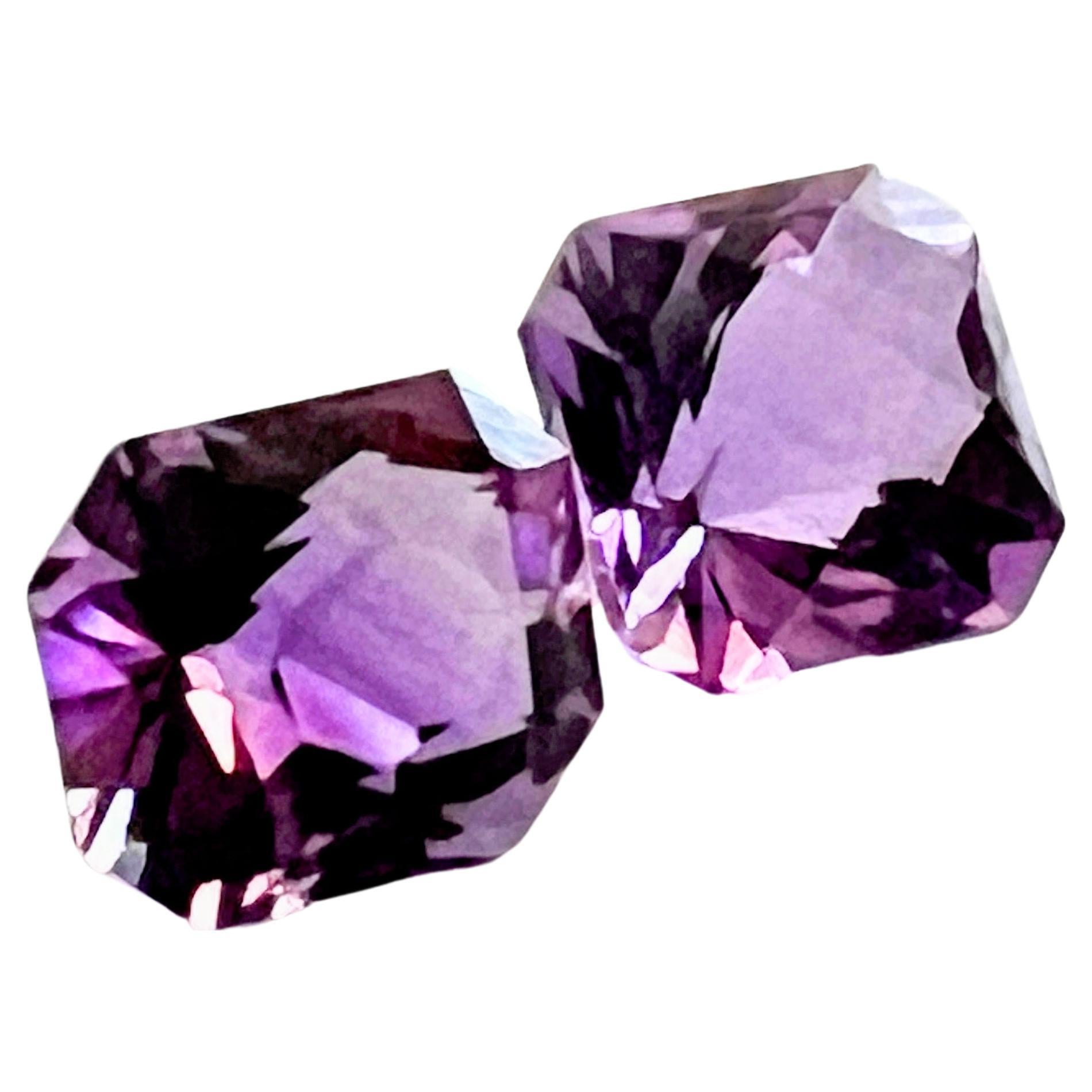 Women's or Men's 3.45ct Asscher Cut Purple Amethyst Gemstone Pair