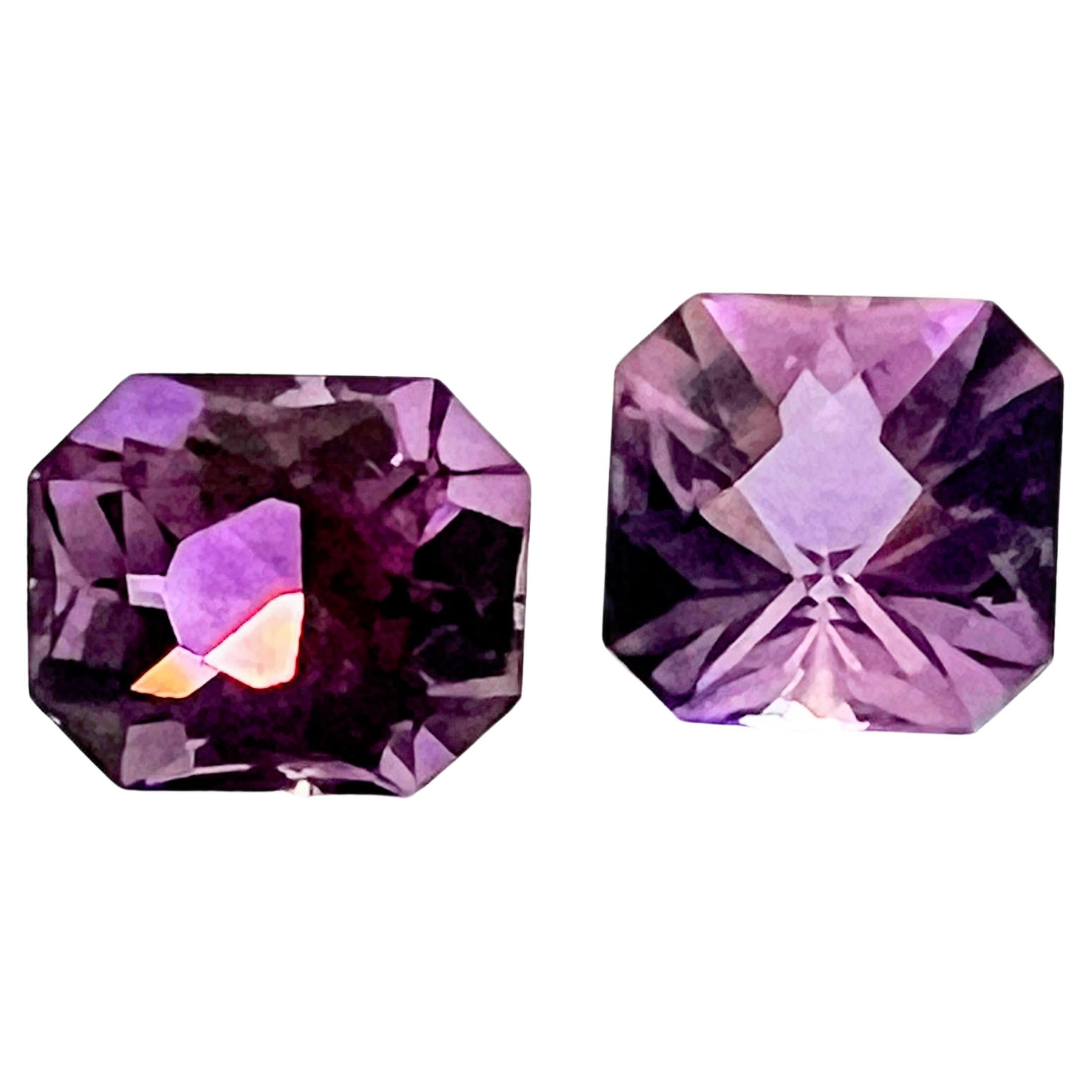 3.45ct Asscher Cut Purple Amethyst Gemstone Pair In New Condition In Sheridan, WY