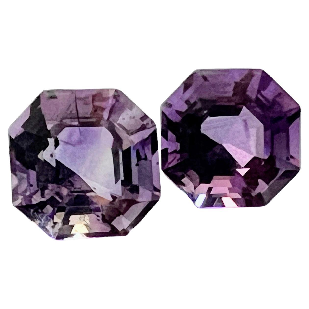3.45ct Asscher Cut Purple Amethyst Gemstone Pair