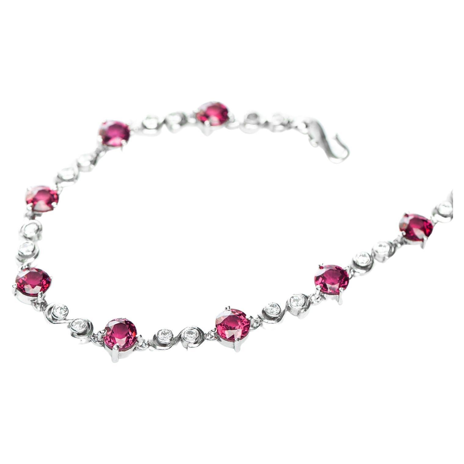 6ctw Round-Cut Pink Tourmaline Tennis Bracelet in Platinum Sterling Silver