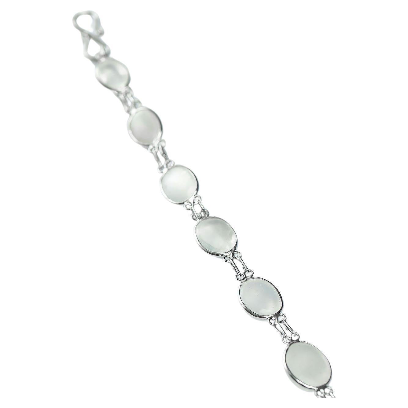 13ctw Cabochon Natural Moonstone Gemstone Tennis Link Bracelet In New Condition For Sale In Sheridan, WY