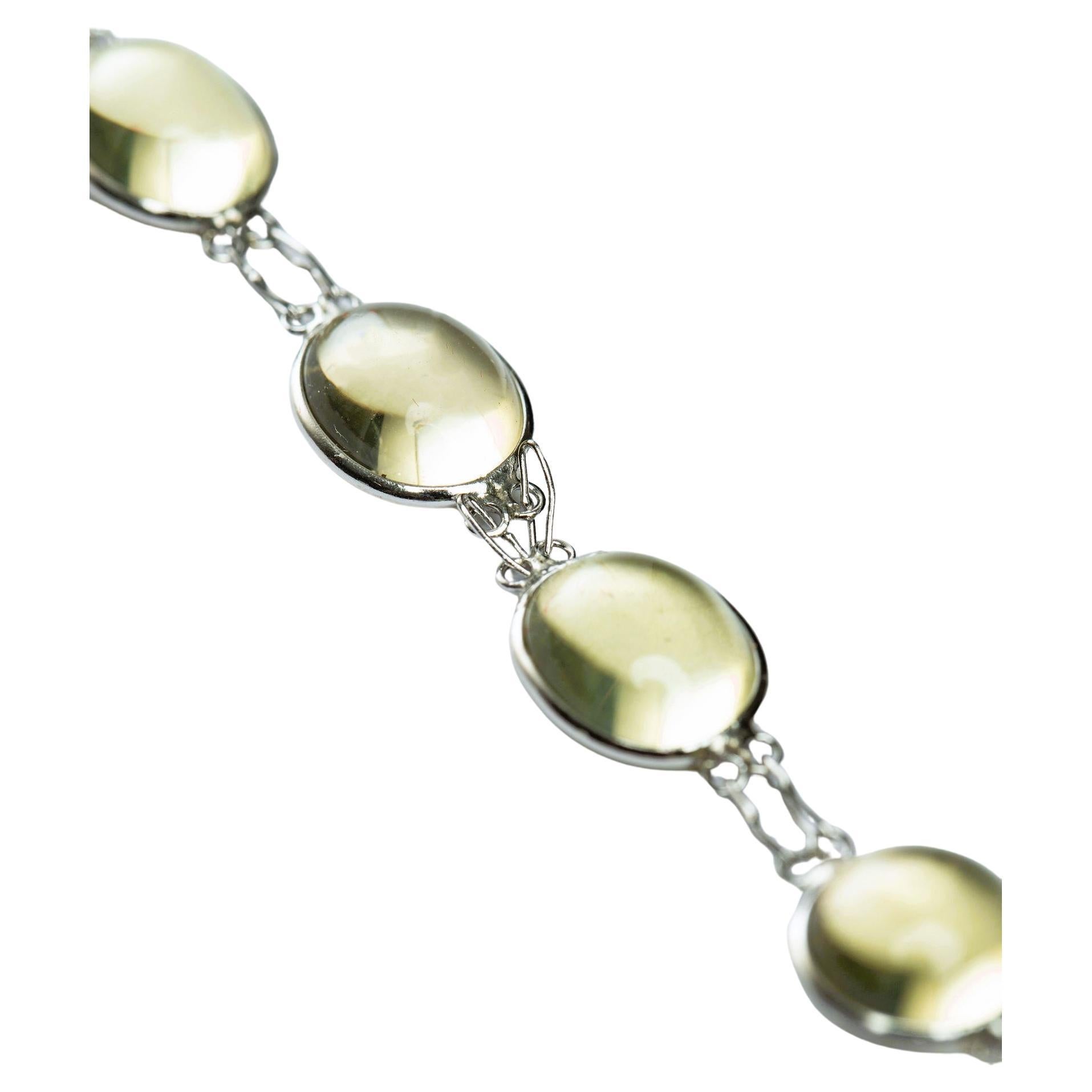 Contemporary 13ctw Cabochon Natural Untreated Citrine Link Bracelet For Sale