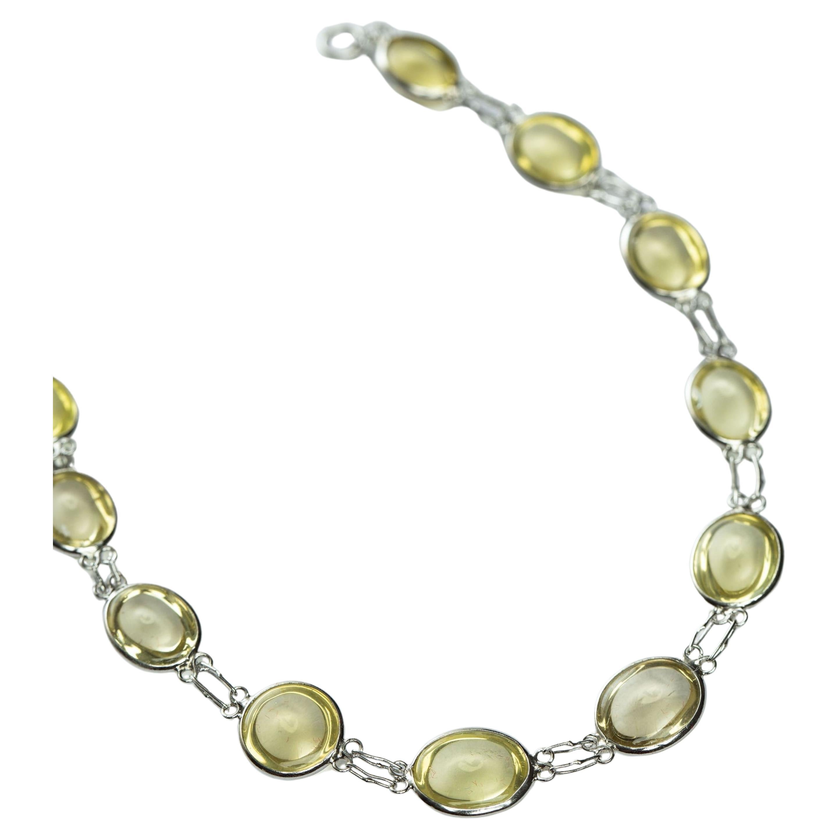 Contemporary 13ctw Cabochon Natural Untreated Citrine Link Bracelet For Sale