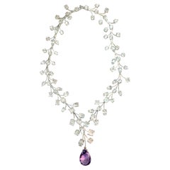 19ct Purple Amethyst with 80 pieces White Topaz Wreath Floral Inspired Necklace