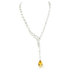 19ct Natural Yellow Citrine with 38 White Topaz Choker Drop Necklace 