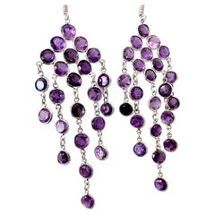 11.5ctw Natural Purple Amethyst Chandelier Earrings Platinum Sterling Silver